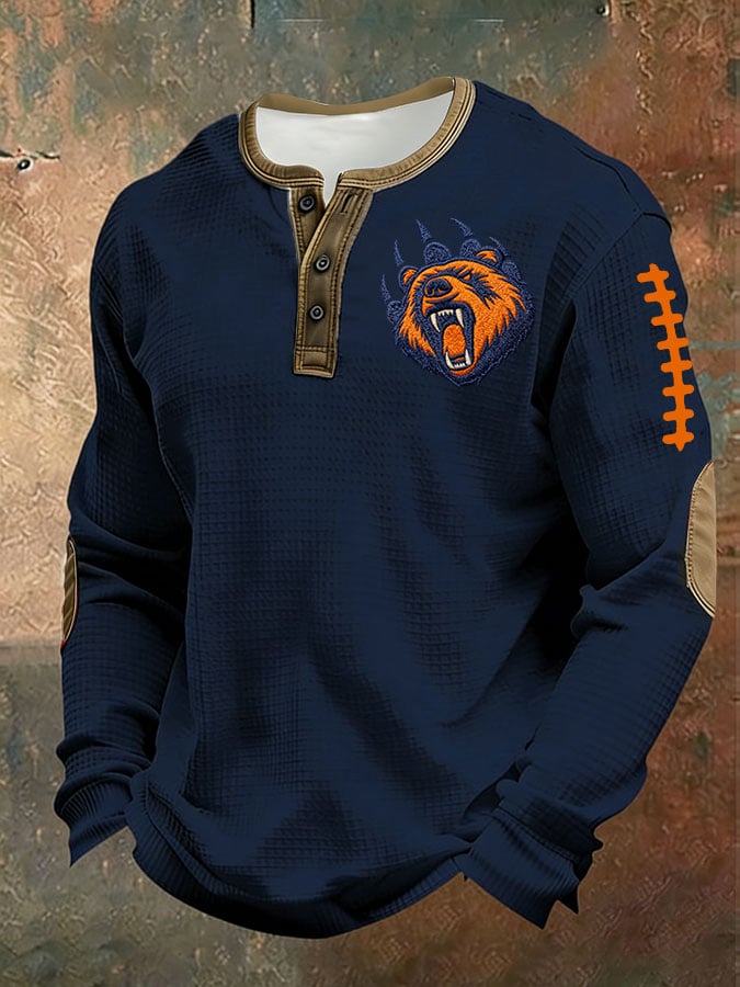 Men's Football Waffle-Knit Fabric Henley Shirt