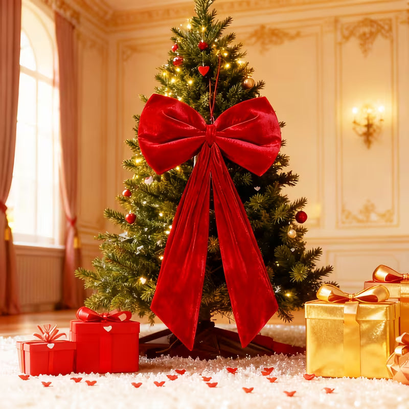 40 Inch 3D Large Velvet Red Bow Christmas Giant Bow Decoration Big Red Ribbon Party Backdrop Wall Decor for Room Door Xmas Tree Birthday Wedding Bachelorette Baby Shower Tree Toppers