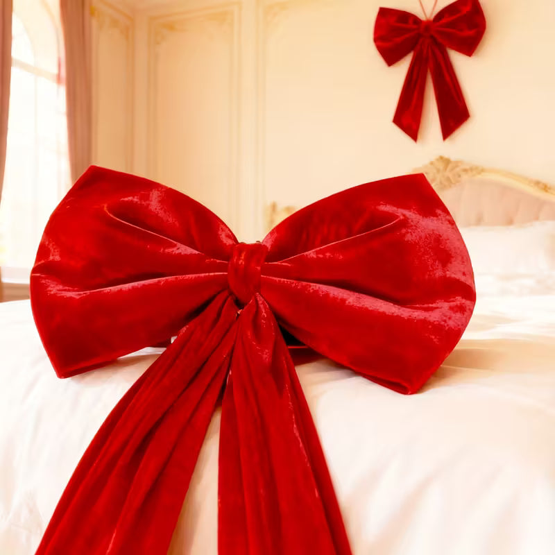 40 Inch 3D Large Velvet Red Bow Christmas Giant Bow Decoration Big Red Ribbon Party Backdrop Wall Decor for Room Door Xmas Tree Birthday Wedding Bachelorette Baby Shower Tree Toppers