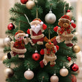 12pcs Festive Christmas Tree Ornaments - Santa, Snowman, Reindeer & Bear Figures with Red & White Scarves, Golden Balls & Red Bows - Perfect for Holiday Decor, Christmas Decorations
