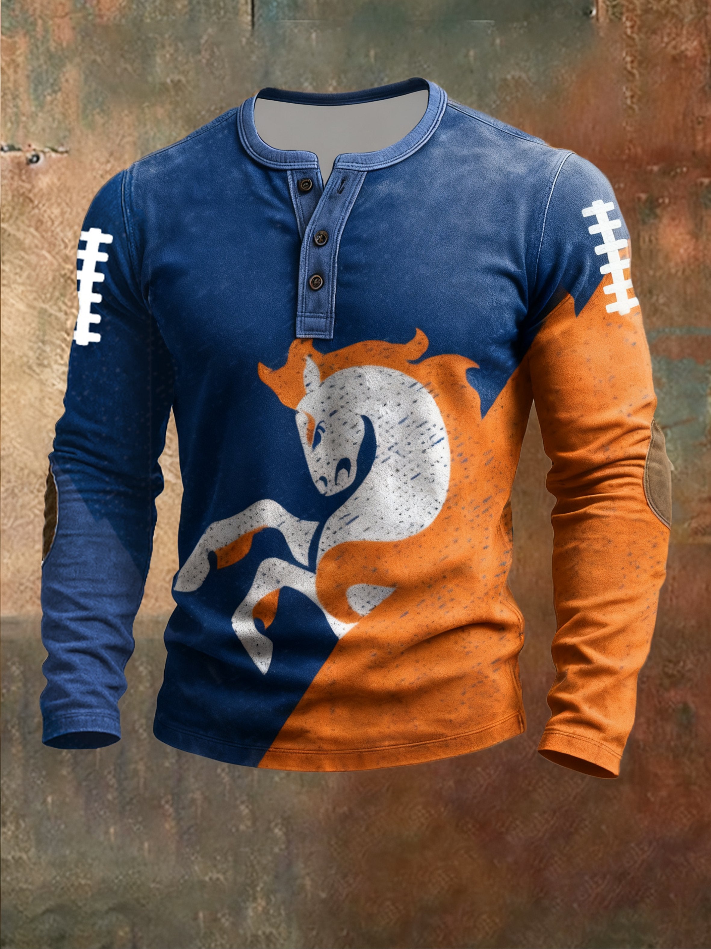 Men's Football Print Henley Top