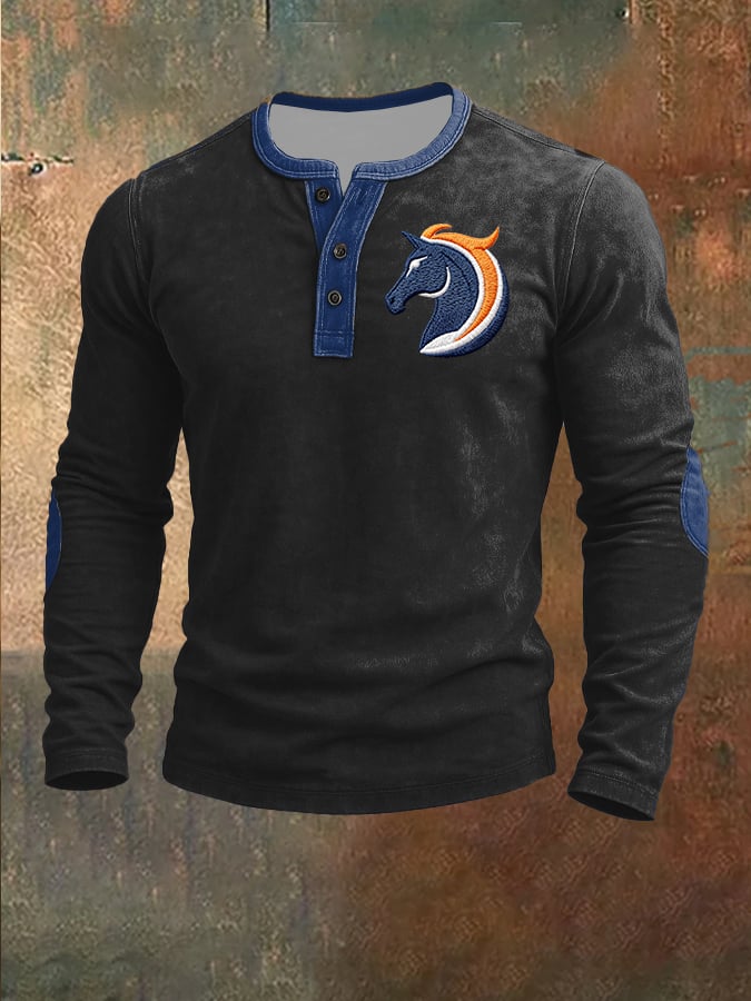 Men's Casual Rugby Print Henley