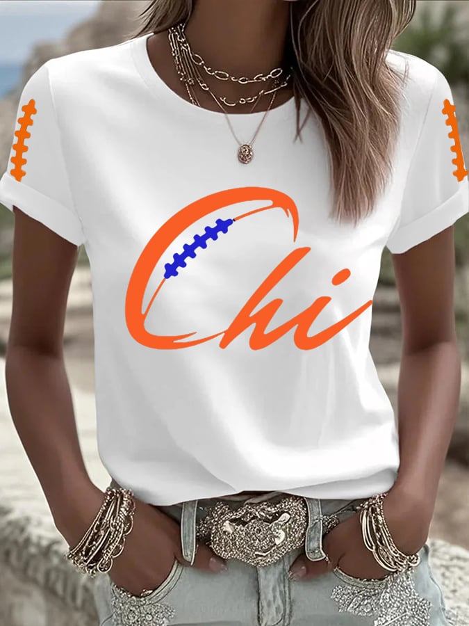 Women's Football Print Crew Neck T-Shirt