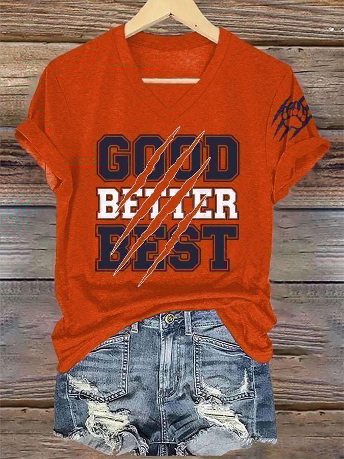 V-Neck Retro Good Better Best Print T-Shirt
