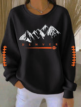 Women's Rugby Print Knit Crew Neck Long Sleeve Top