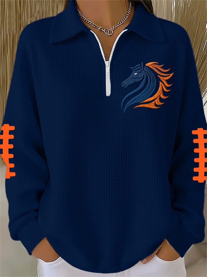 Women's Football Print Waffle Zip-Up Top