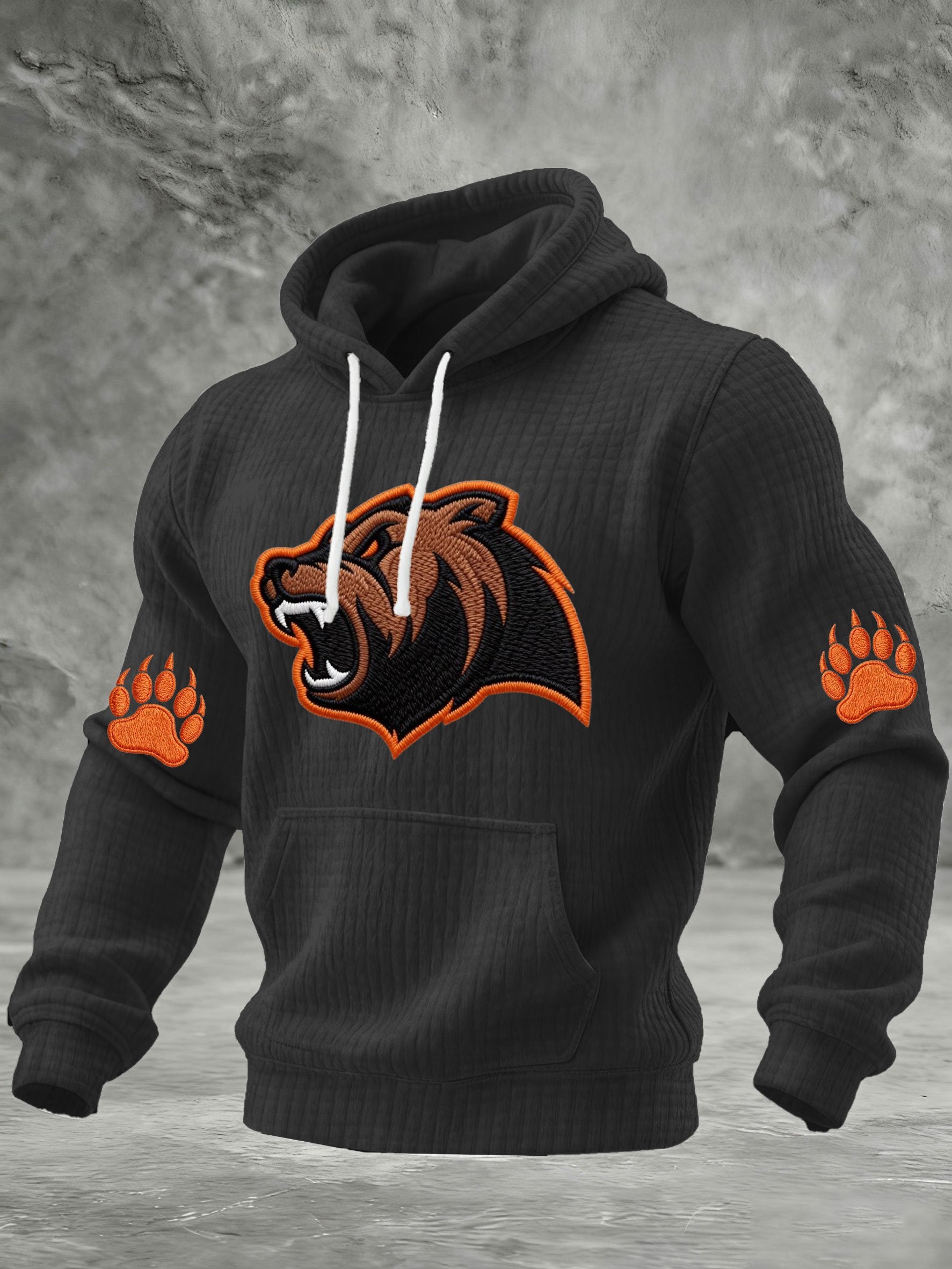 Men's Print Checkered Fabric Hooded Sweatshirt