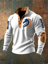 Men's Retro Rugby Print Waffle Sweatshirt