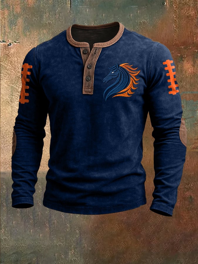 Men's Football Print Henley Top