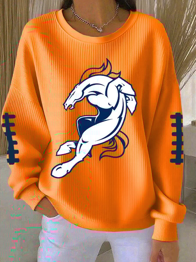 Women's Football Print Long Sleeve Hooded Sweatshirt