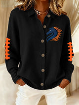 Women's rugby print casual collared knit top