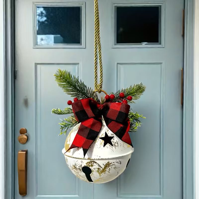1pc Christmas Bell with Bow and Grass Door Hanger, Holiday Bell Decoration