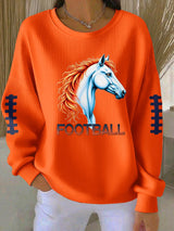 Women's Rugby Print Knit Crew Neck Long-Sleeved Top