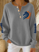 Women's rugby print knit button top