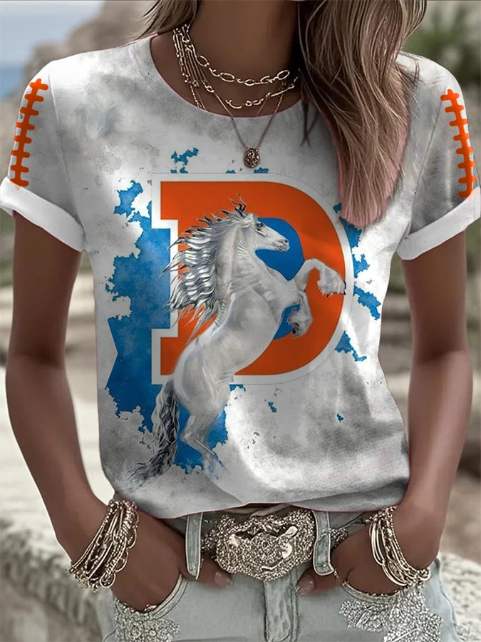 Women's Football Printed Round Neck T-Shirt