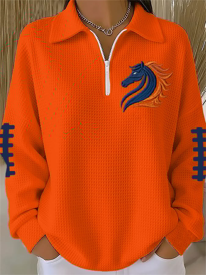 Women's Football Print Waffle Zip-Up Top