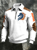 Men's Vintage Football Design Print Casual Zipper Sweatshirt