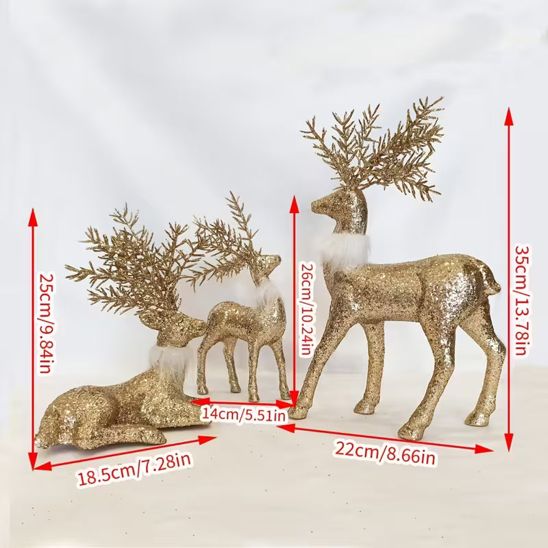 3pcs Golden Christmas Reindeer Statue Ornaments, Holiday Decor with Antler Shaped Branches for Tabletop Display - Perfect Gift Box Filler and Shelf or Mantelpiece Accent, Festive Decorations, Decorative Ornaments