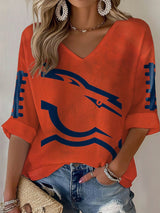 Women's Football Print Waffle Long Sleeve T-Shirt