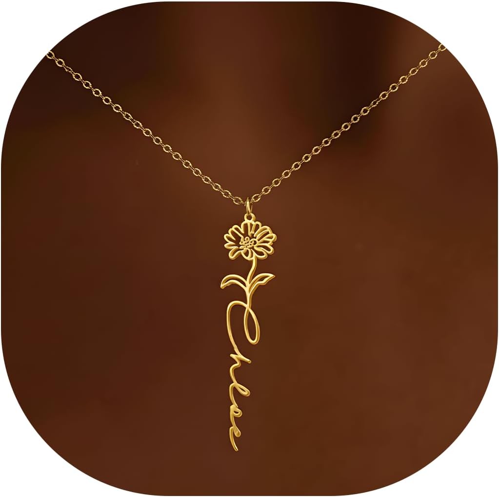 Custom Name Necklace with Birth Flower