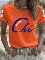 Women's Football Print Crew Neck T-Shirt