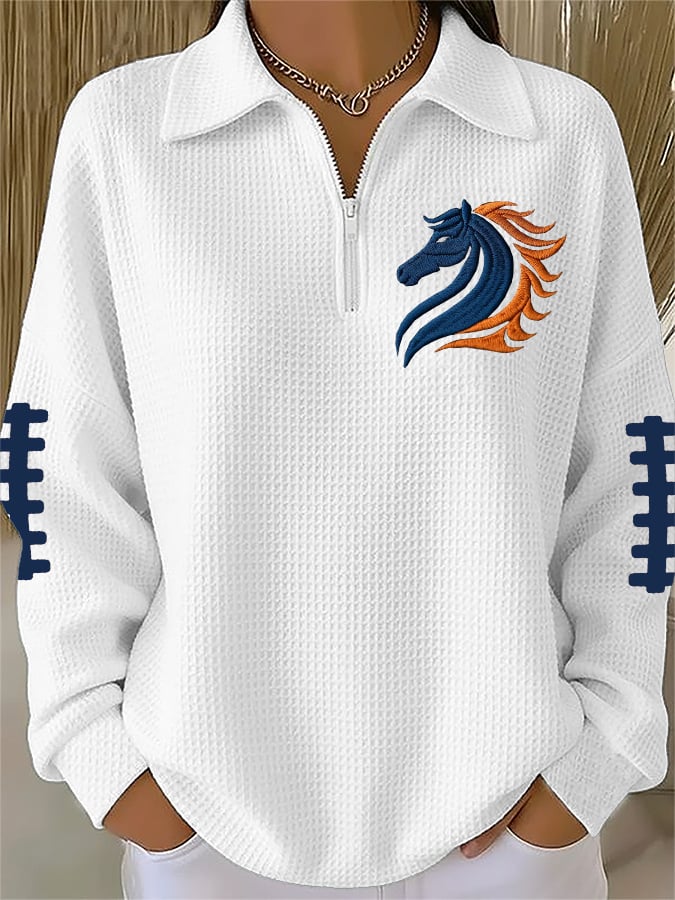 Women's Football Print Waffle Zip-Up Top