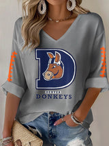 Women's Rugby Print Waffle Long Sleeve T-Shirt