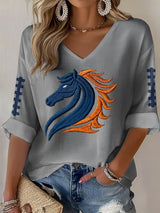 Women's Rugby Print Waffle Long Sleeve T-Shirt