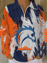 Women's Football Print Waffle Zip-Up Top