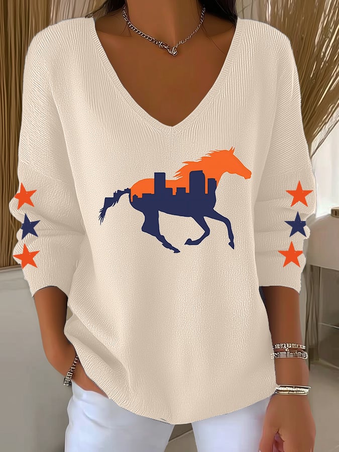 Women's Football Print Knit Long Sleeve Top