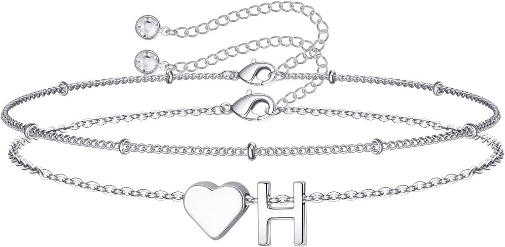 14K-Gold-Plated Heart Initial Bracelets for Women Girl Dainty Gold