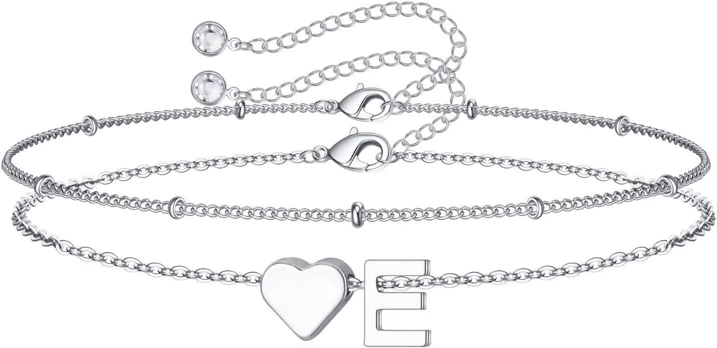 14K-Gold-Plated Heart Initial Bracelets for Women Girl Dainty Gold