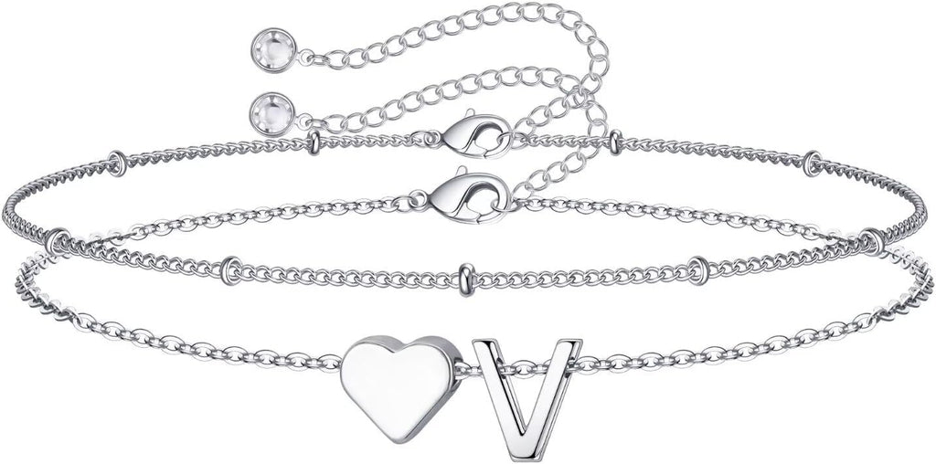 14K-Gold-Plated Heart Initial Bracelets for Women Girl Dainty Gold