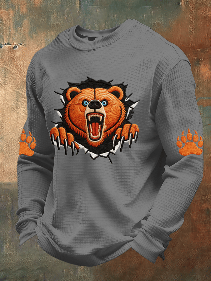 Men's Football Print Waffle Fabric Long-Sleeve T-Shirt