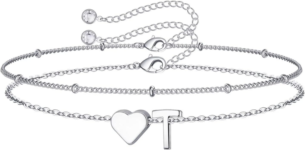 14K-Gold-Plated Heart Initial Bracelets for Women Girl Dainty Gold