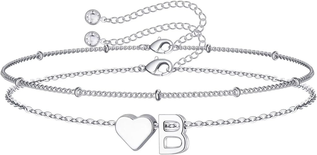 14K-Gold-Plated Heart Initial Bracelets for Women Girl Dainty Gold