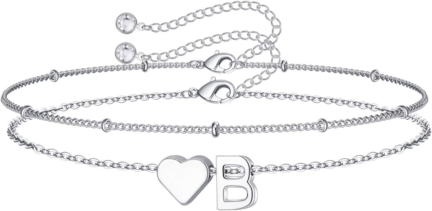 14K-Gold-Plated Heart Initial Bracelets for Women Girl Dainty Gold