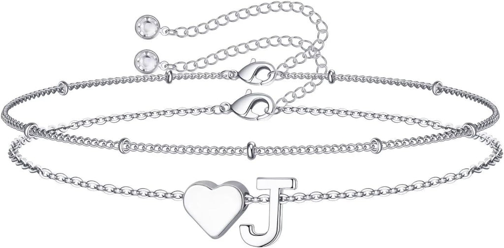 14K-Gold-Plated Heart Initial Bracelets for Women Girl Dainty Gold