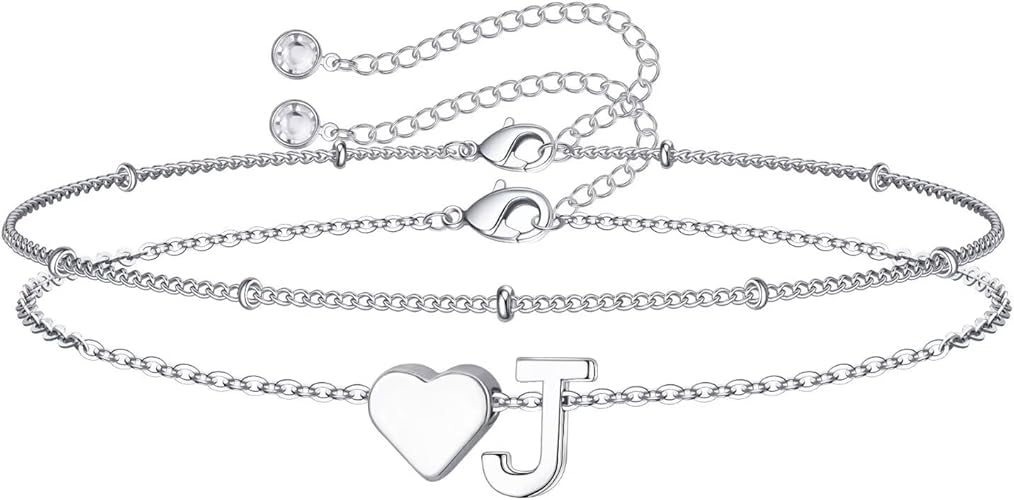 14K-Gold-Plated Heart Initial Bracelets for Women Girl Dainty Gold