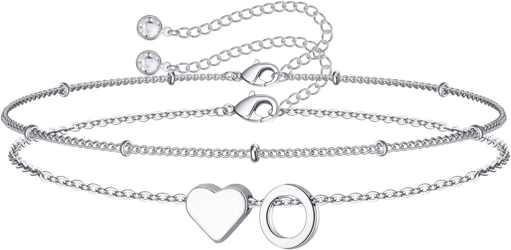 14K-Gold-Plated Heart Initial Bracelets for Women Girl Dainty Gold