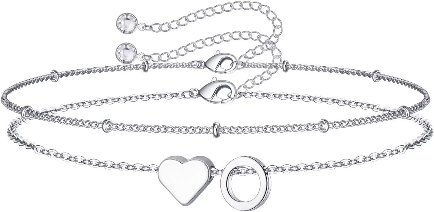 14K-Gold-Plated Heart Initial Bracelets for Women Girl Dainty Gold