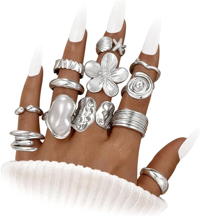 12 PCS Chunky Gold Rings for Women