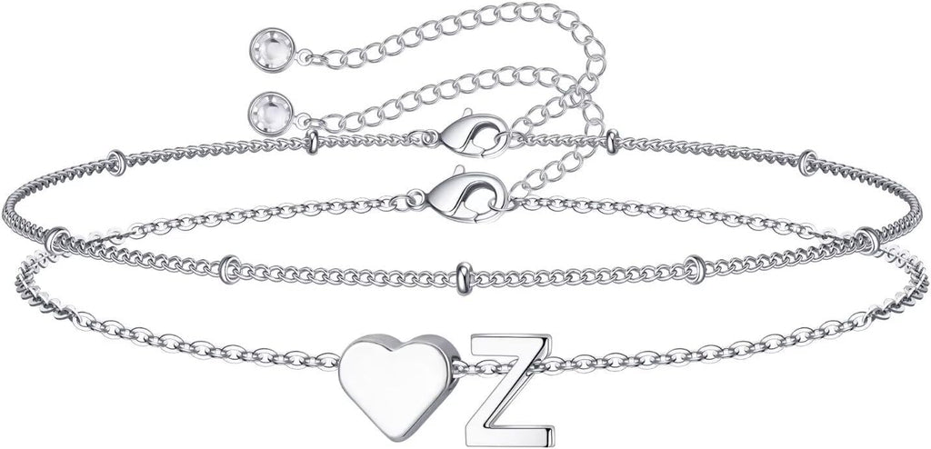 14K-Gold-Plated Heart Initial Bracelets for Women Girl Dainty Gold