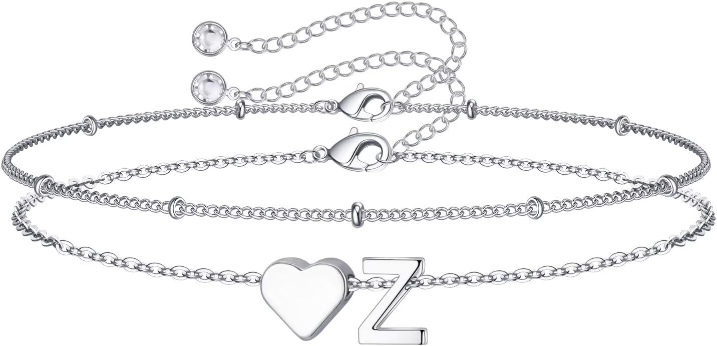 14K-Gold-Plated Heart Initial Bracelets for Women Girl Dainty Gold