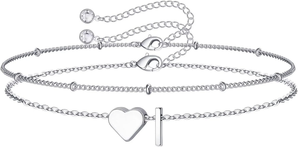 14K-Gold-Plated Heart Initial Bracelets for Women Girl Dainty Gold