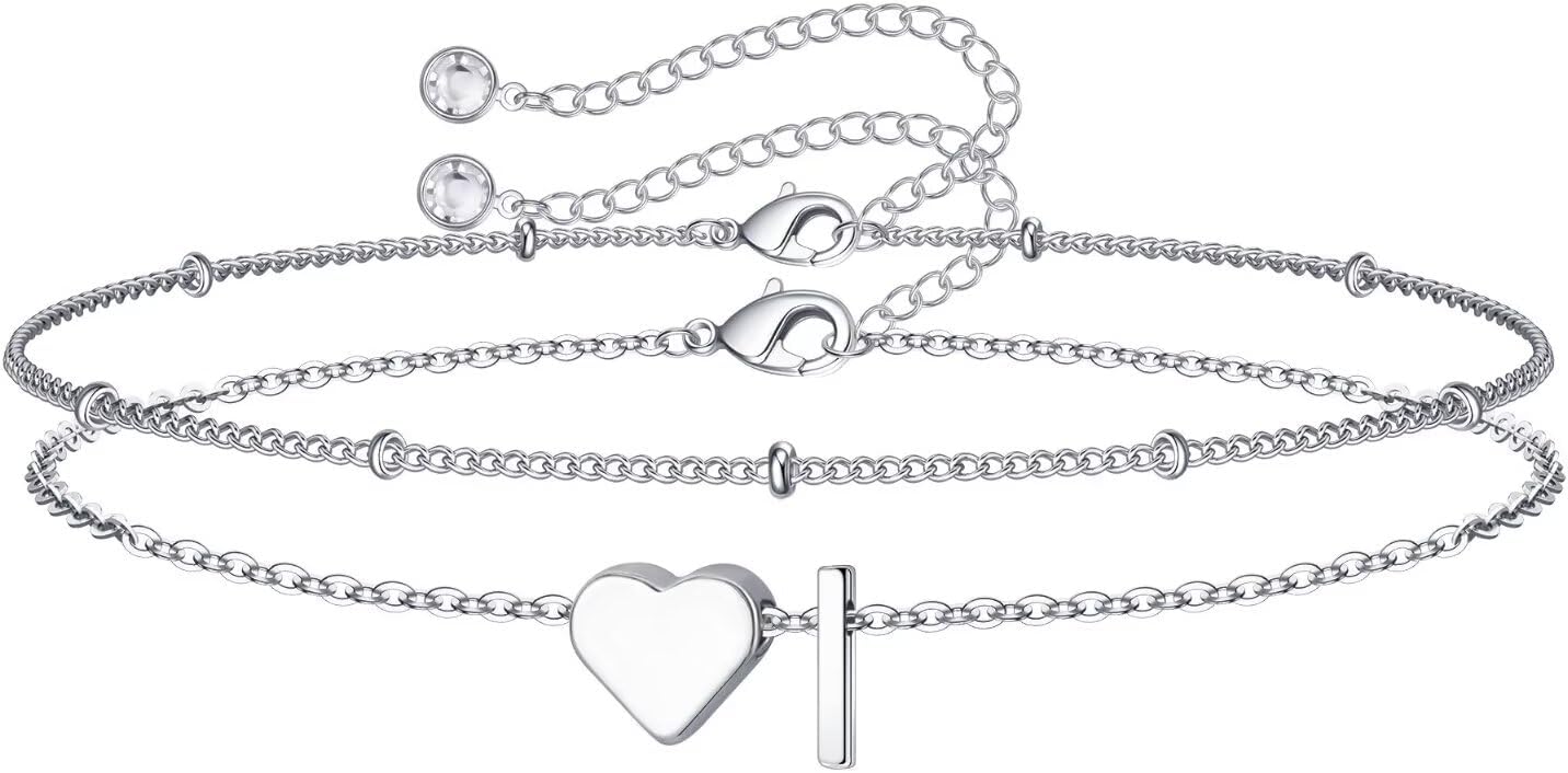 14K-Gold-Plated Heart Initial Bracelets for Women Girl Dainty Gold