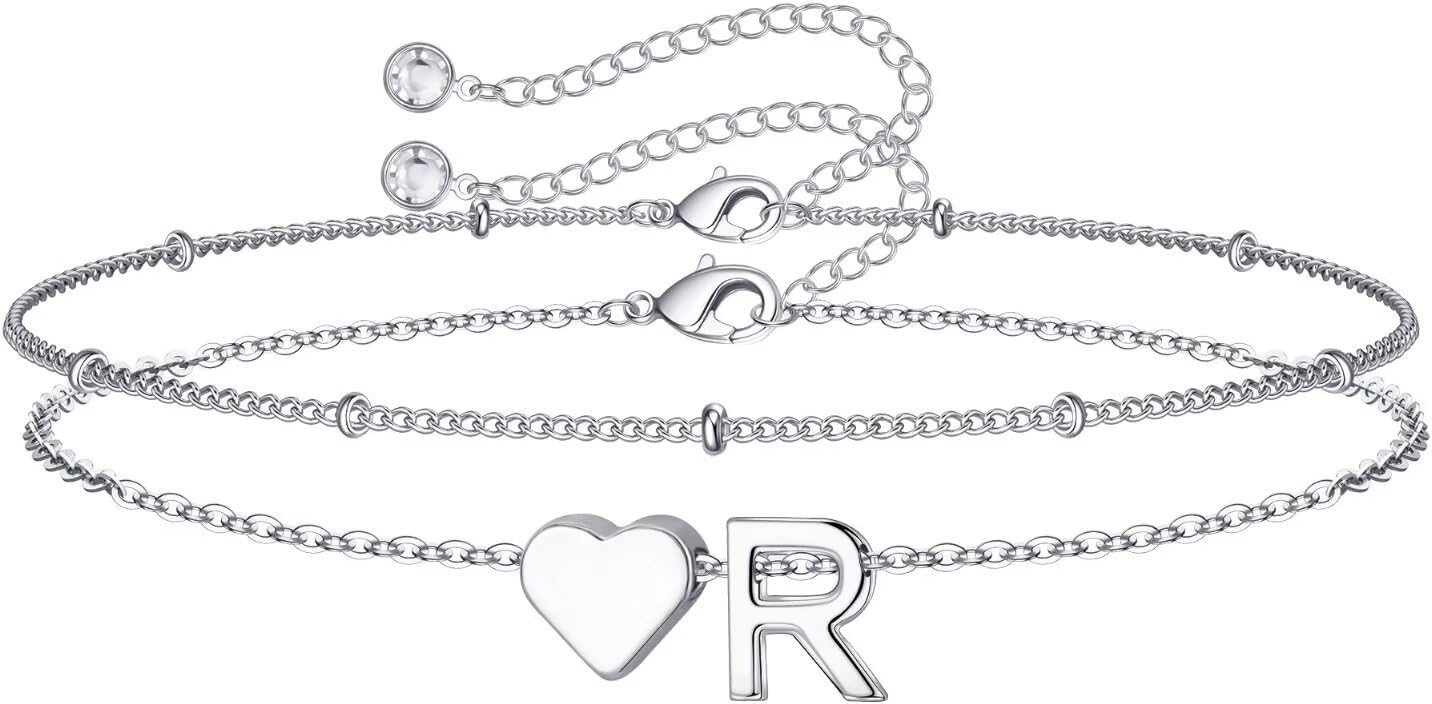 14K-Gold-Plated Heart Initial Bracelets for Women Girl Dainty Gold