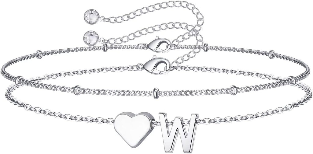 14K-Gold-Plated Heart Initial Bracelets for Women Girl Dainty Gold