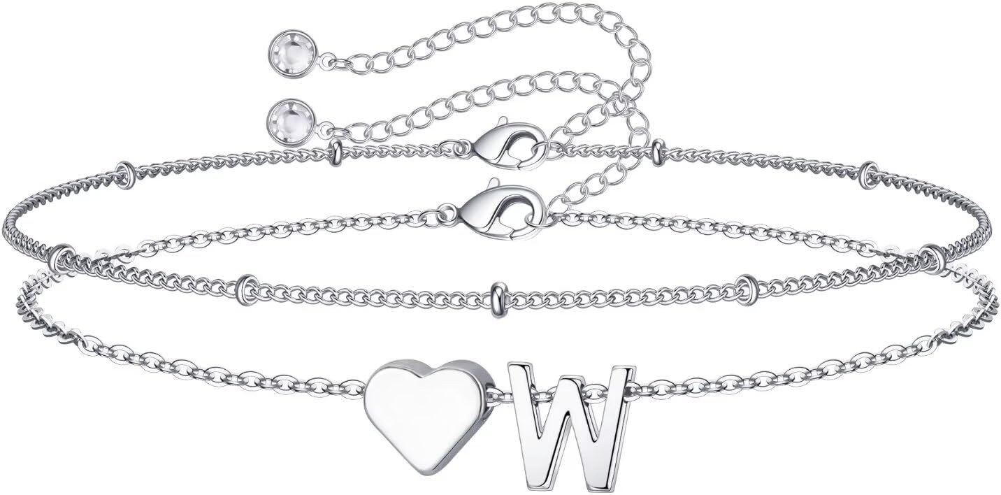 14K-Gold-Plated Heart Initial Bracelets for Women Girl Dainty Gold