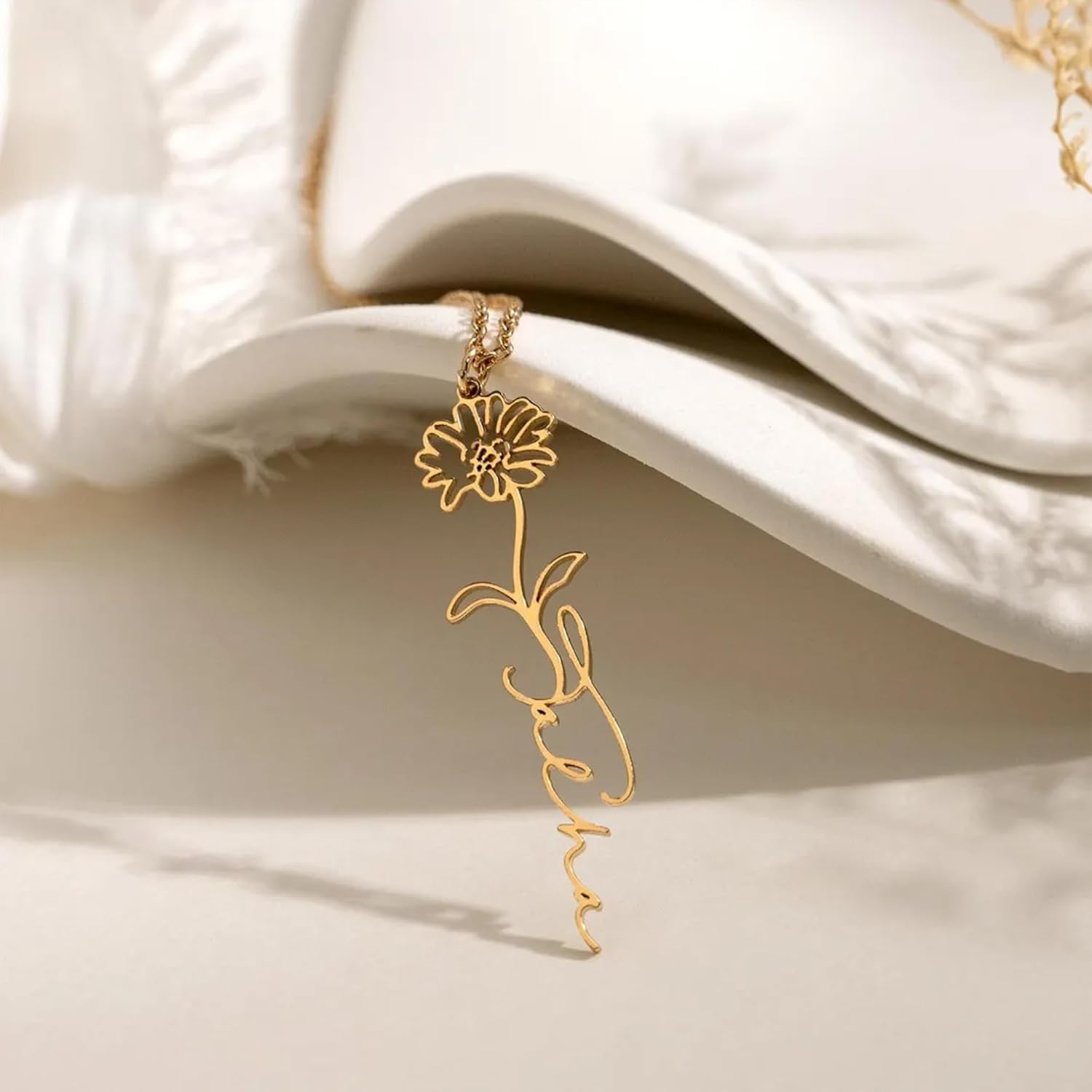 Custom Name Necklace with Birth Flower